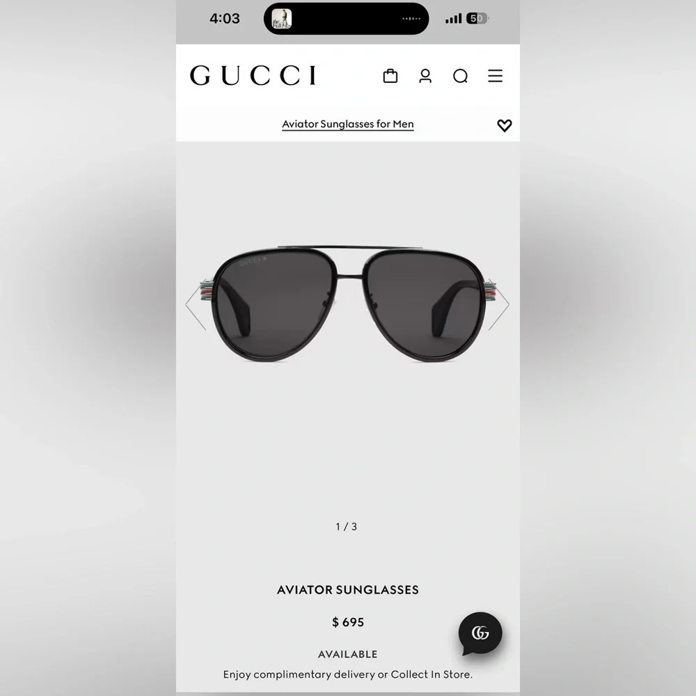 Black Gucci Aviator Sunglasses